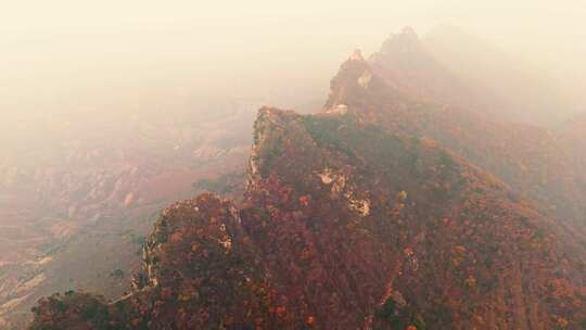 北京秋天司马台长城群山红叶大气航拍宣传片