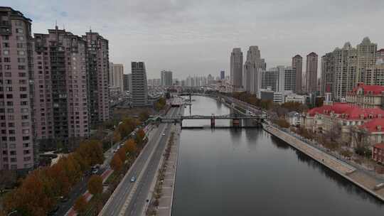 航拍 天津 城市交通 早高峰 晚高峰 车流