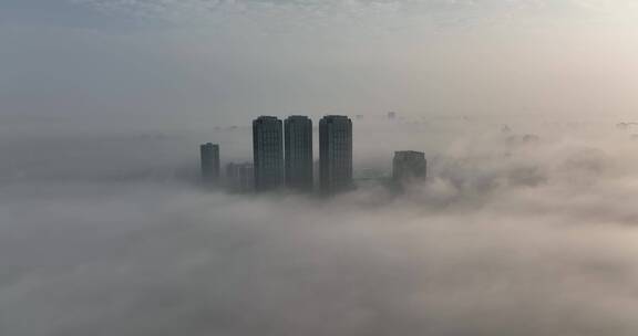 上海中庚环球创意中心航拍平流雾