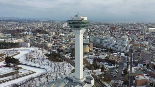 日本函馆五棱郭城堡城市风光航拍