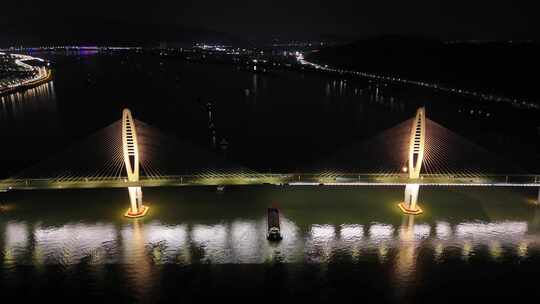 广东肇庆阅西大桥夜景灯光航拍