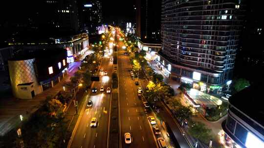 城市马路车辆车流夜景航拍视频素材模板下载