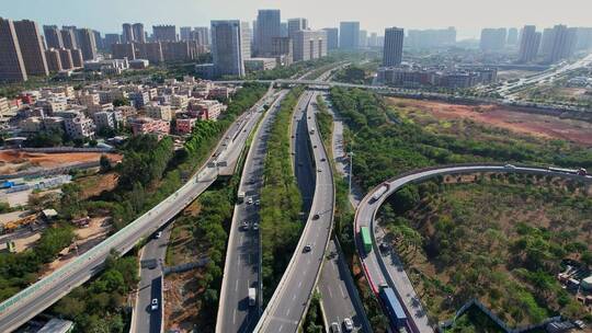 厦门航拍城市道路交通景观