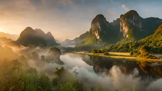 航拍大美中国壮丽山河云海日出夕阳自然风景