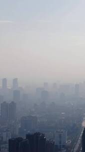 城市航拍南京清晨雾霾天气
