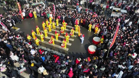 河南宜阳县元宵节社火表演节日庆祝航拍