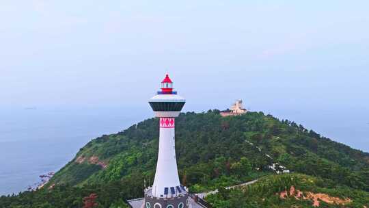 山东烟台蓬莱长岛旅游景区九丈崖灯塔航拍