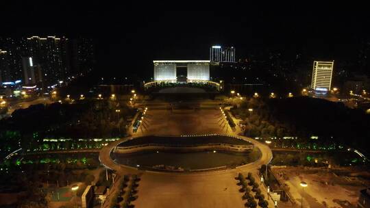 航拍湖南吉首人民政府世纪广场夜景