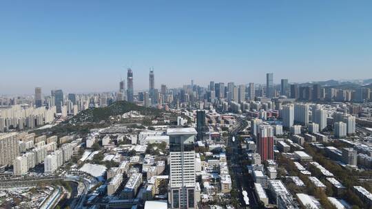 航拍山东济南冬季雪景