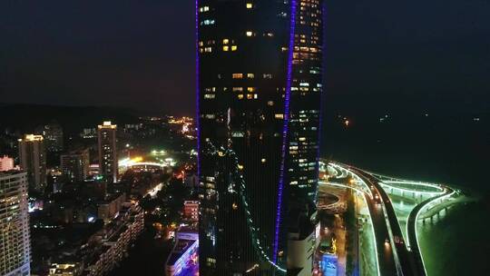 【原创4K】演武大桥世茂海峡双子大厦夜景视频素材模板下载