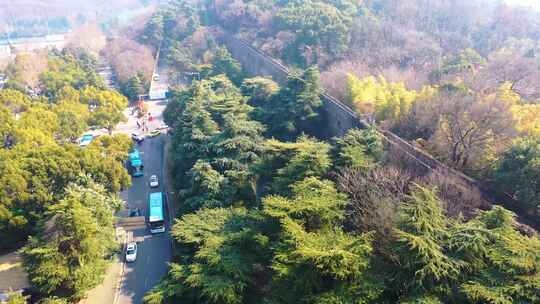 树木环绕的道路及古城墙鸟瞰全景