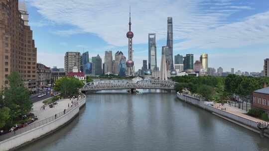 上海苏州河外白渡桥陆家嘴CBD航拍