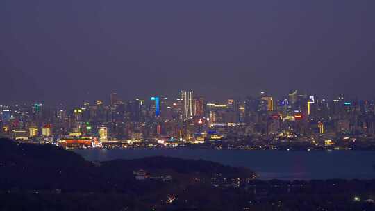 杭州西湖湖滨城市建筑夜景