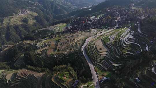 贵州黔东南加榜梯田加车古村落航拍自然风光