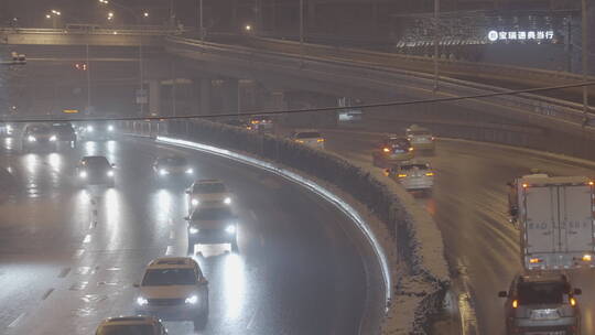 城市夜晚雪景 冬天雪景夜晚视频素材模板下载