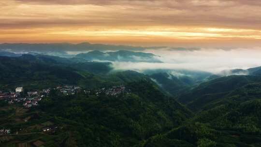 山村云海朝霞观景台大山美景美丽乡村