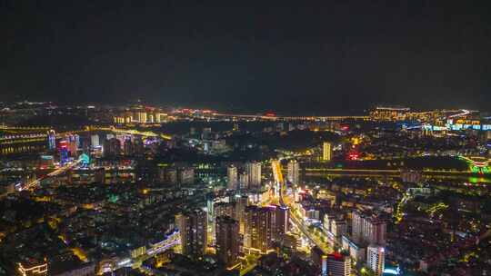 四川泸州城市全景夜景灯光航拍延时