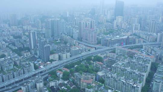 雨雾天气环绕航拍广州城市建筑