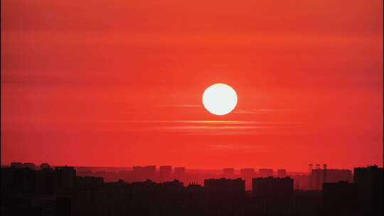 延时城市日落太阳下山夕阳西下唯美自然风景