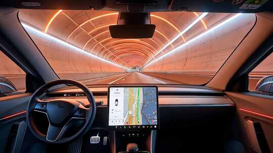 智能汽车汽车内饰 隧道行驶光影效果中控大