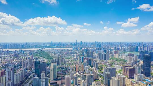 航拍延时武汉蓝天白云城市高楼天际线视频素材模板下载