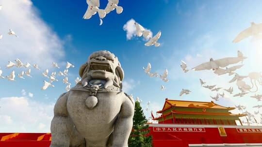 北京天安门和平鸽飞过升格慢镜头