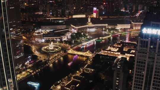 4K天津海河夜景 天津地标 天津夜景