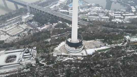 武汉汉阳区龟山电视塔雪景航拍