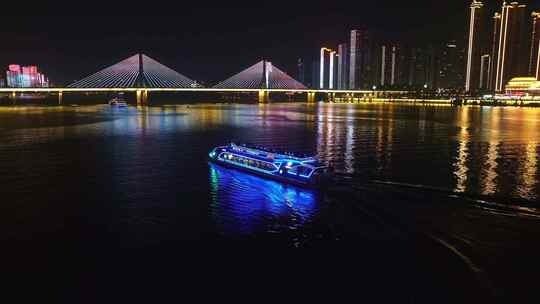 长沙湘江夜景航拍视频视频素材模板下载