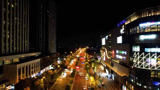 杭州钱塘新区高沙路车辆车流夜景航拍