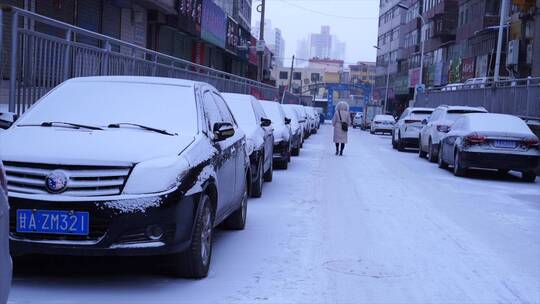 下雪 街景 马路 车流