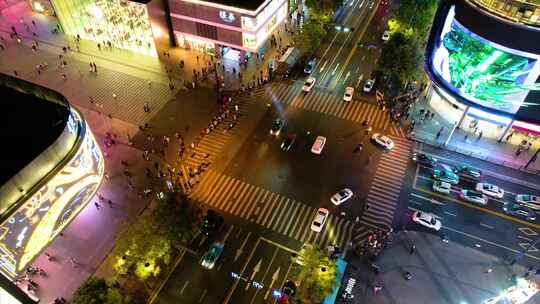 杭州西湖龙翔桥步行街广场车流人流夜景延时