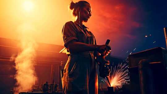 女工人车间焊接作业