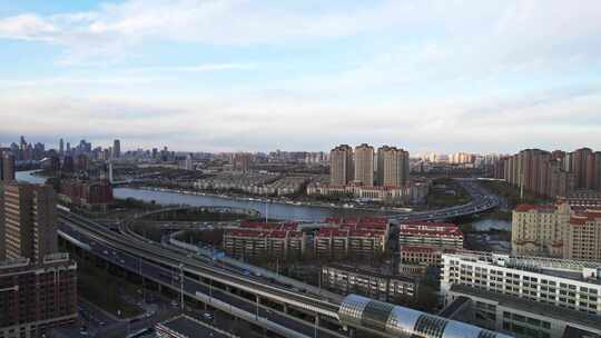 天津海河复兴门地铁站海津大桥城市交通风光