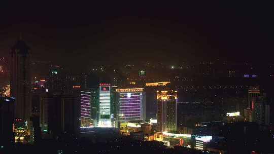 武汉汉口绿地金融商务区大楼夜晚灯火俯拍