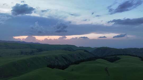 航拍中国新疆夏季山脉草原景观