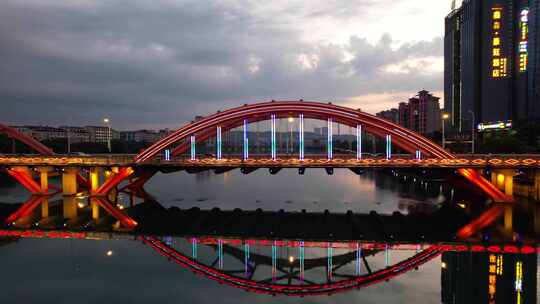 湖南省资兴市资兴大桥城市夜景4k航拍