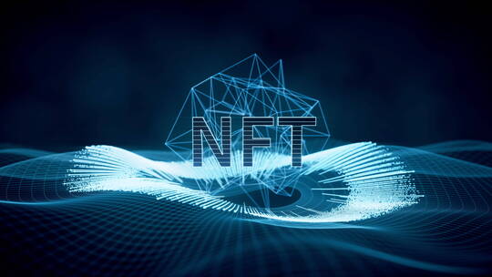 NFT概念与蓝色线条背景3D渲染