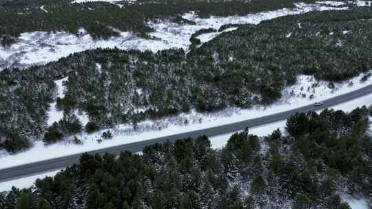 新疆喀纳斯雪景 冰雪公路行车航拍