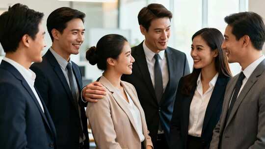 企业商务团队庆祝成功业绩喜悦欢呼视频