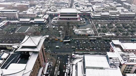 西安鼓楼 回民街雪景