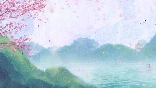 清新中国风山水水墨宣纸质感风景视频背景