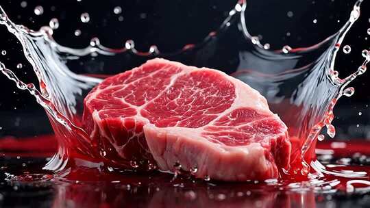 牛排入水溅起水花瞬间