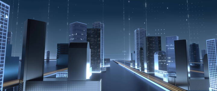 科技城市生长 白天到晚上 3D动画