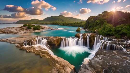 自然风光瀑布湖泊全景