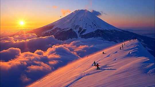 团队攀登团队攀登雪山精神山顶欢呼齐心协力