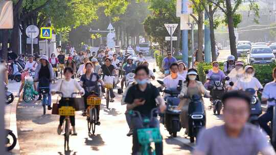 城市街道骑行与驾车人群