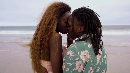 情侣在沙滩上拥吻视频素材模板下载
