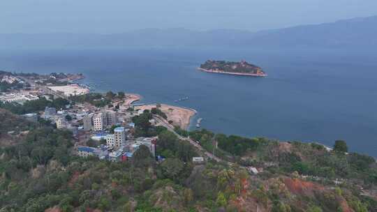 云南江川抚仙湖孤山风景区航拍自然风光