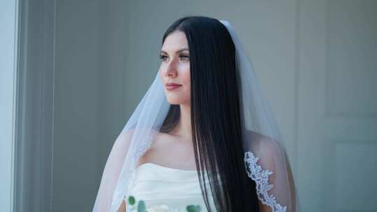 新娘，婚礼，白色连衣裙，花束